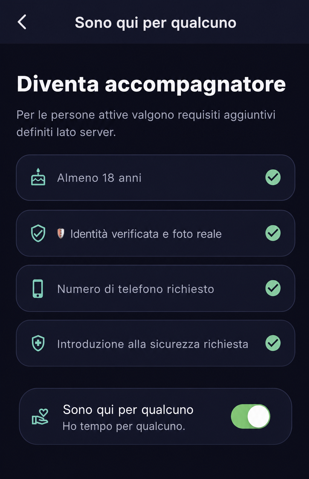 Requisiti per chi accompagna