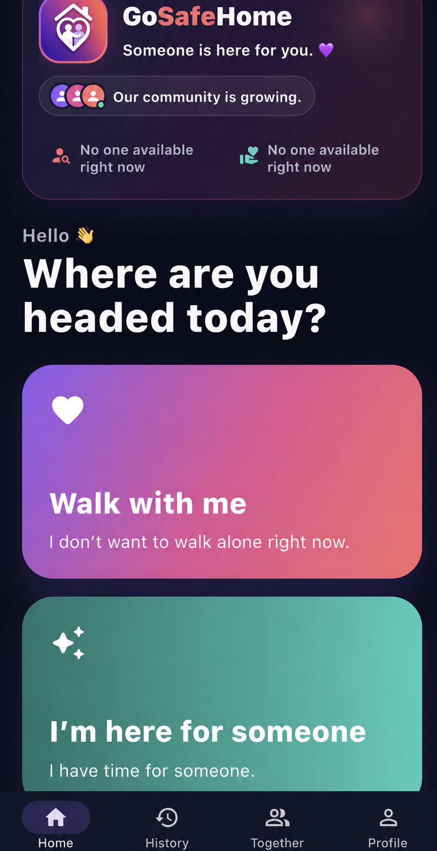 GoSafeHome home screen with both roles