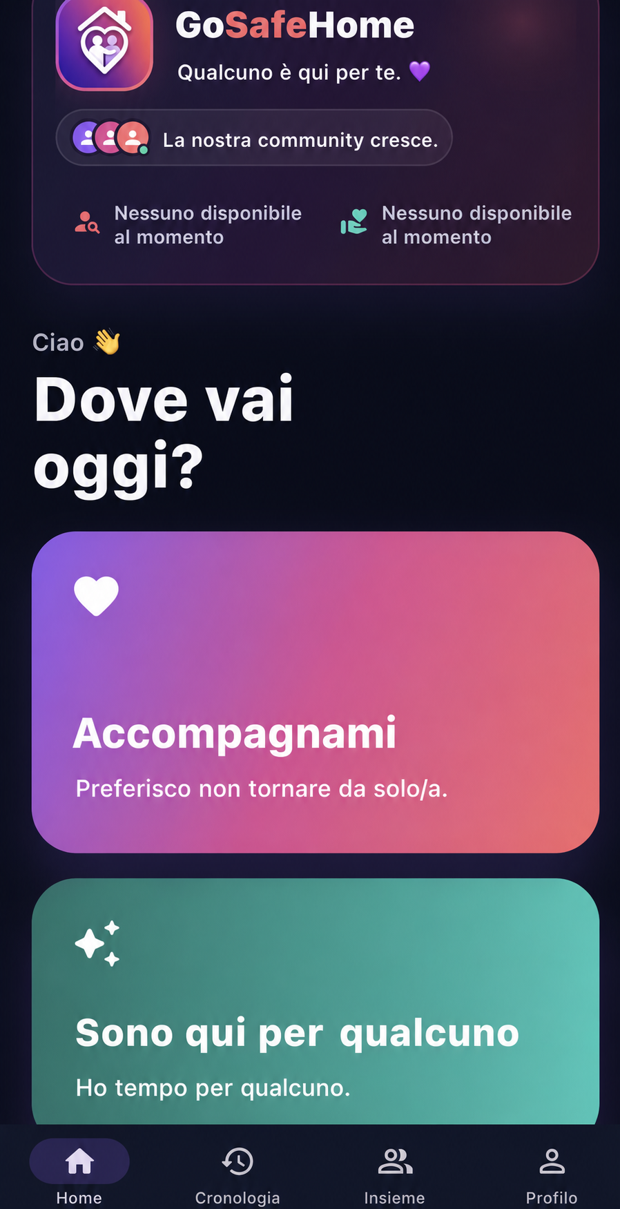 Home di GoSafeHome con entrambi i ruoli
