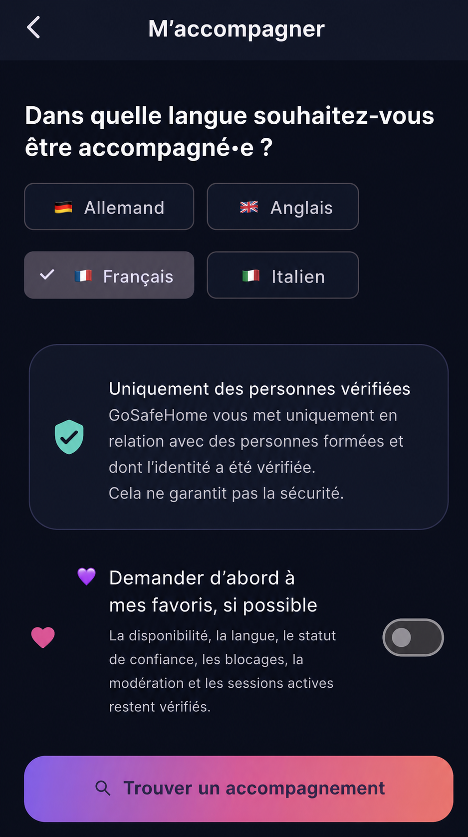 Choix de la langue et recherche d’un accompagnement